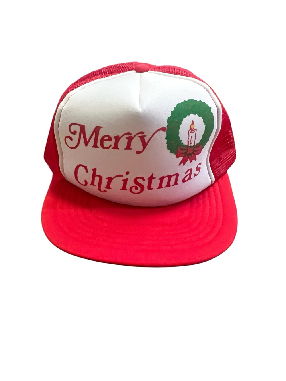Vintage Merry Christmas Trucker Hat in Red and White